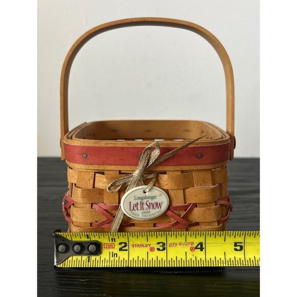 Longaberger "Let It Snow" 2000 Handwoven Basket with Handle & Red Accents USA - Picture 8 of 10